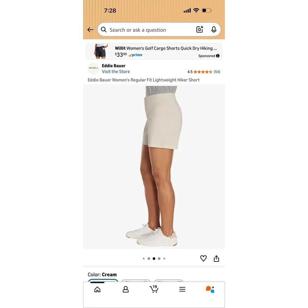 NWT Women's Eddie Bauer Cream Lightweight Hiker Shorts Size 16 MSRP $65.00